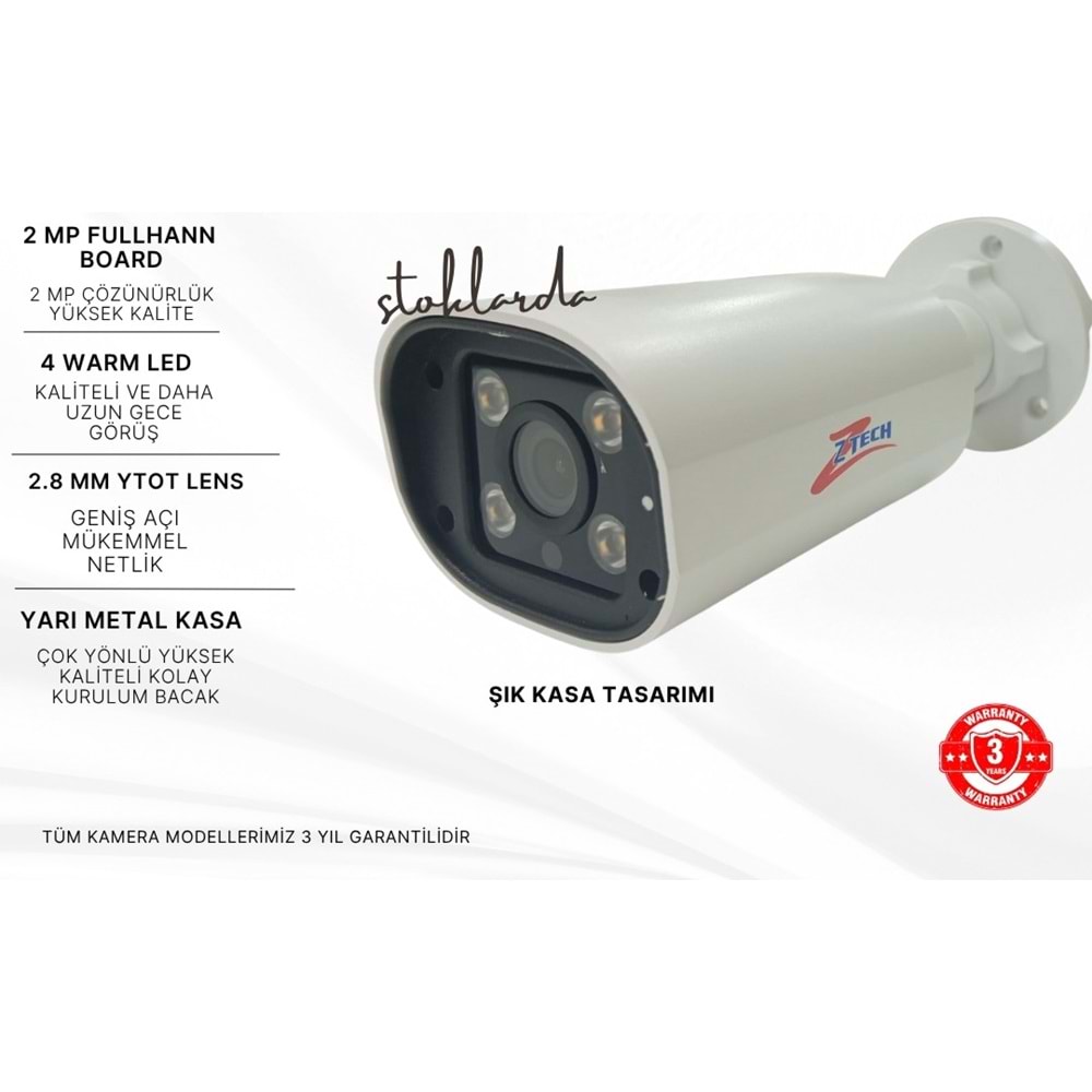 2.8mm ZTECH ZR-2023 4 WARM 2MP AHD 2.8MM PLASTİK KASA BULLET KAMERA