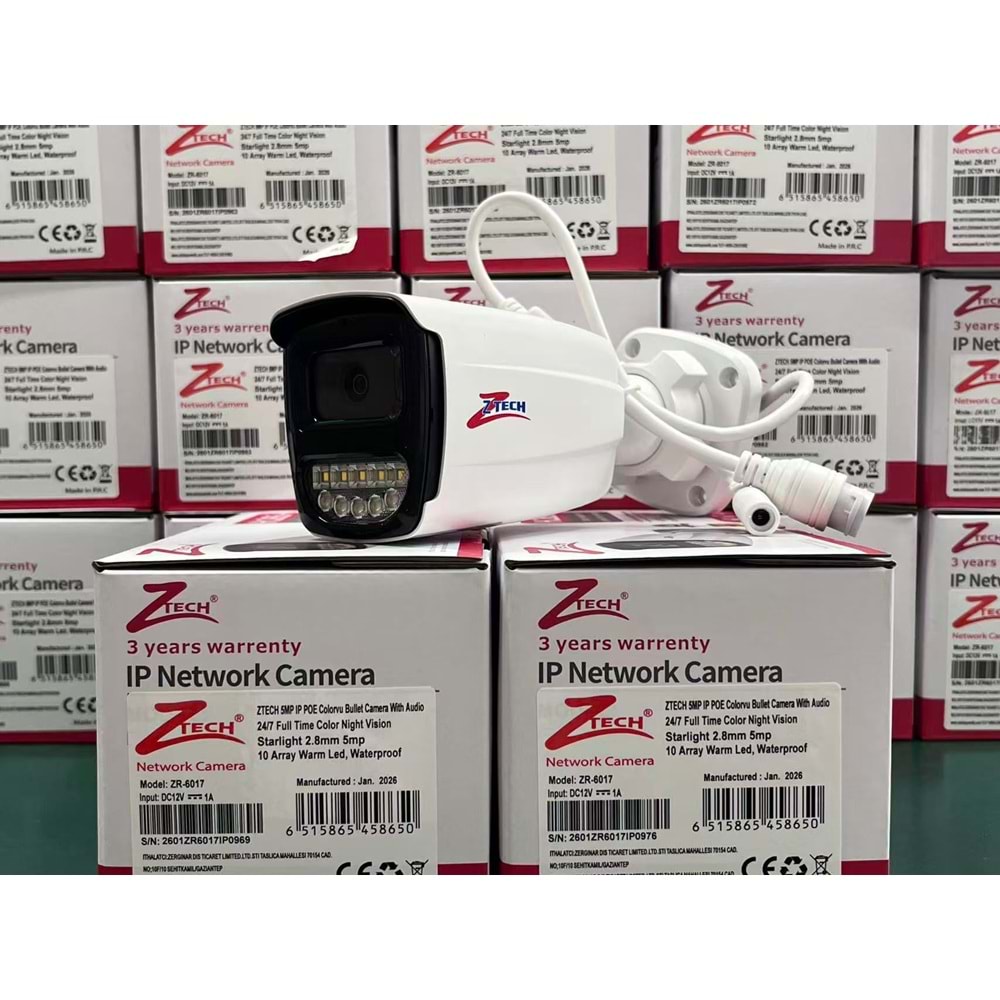ZTECH ZR-6017 5MP IP colorvu camera 2.8mm 10 warmled Plastic bullet kamera