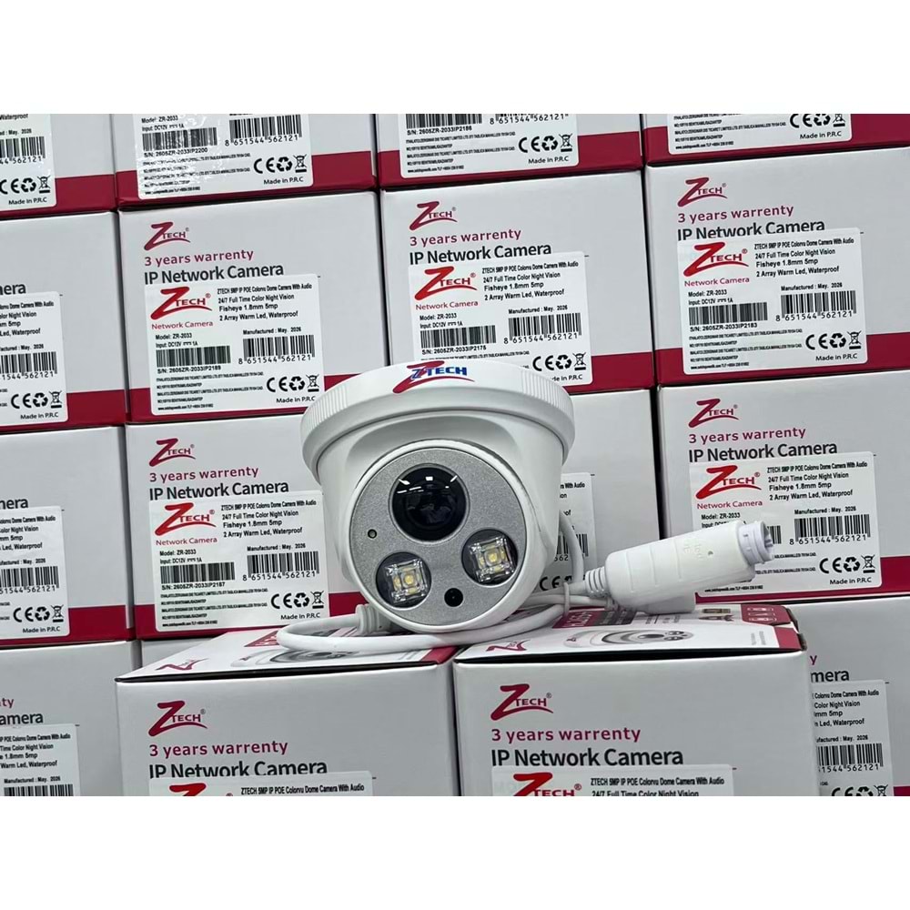 ZTECH ZR-YENİ DOME 2033 5MP IP colorvu camera 1.8mm fisheye 2 warmled Plastic Dome kamera