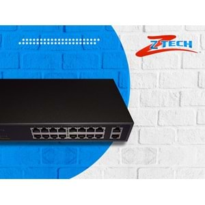 ZTECH ZR-P1602FN 16+2+1 POE SWİTCH 260w +2 10/100/1000 ( KOLİ ADET 8)