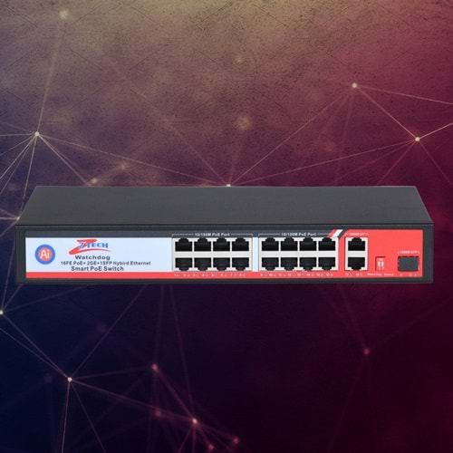 ZTECH ZR-P1602FN 16+2+1 POE SWİTCH 260w +2 10/100/1000 SFP ( KOLİ ADET 8)