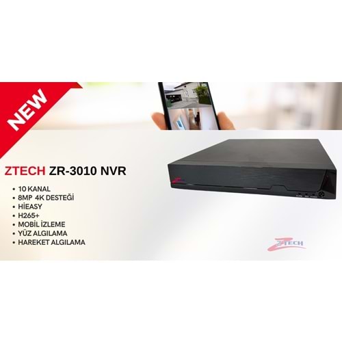 ZTECH ZR-3010 NVR 10KANAL H265 +10CH (KOLİ ADET SAYISI 10) HIEASY